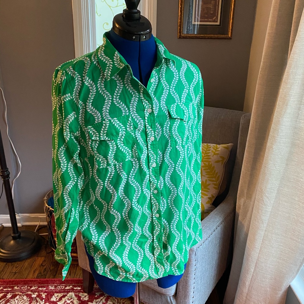 Talbots green vines cotton button down